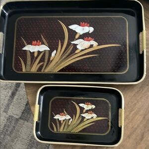 Artistic Black and Gold Floral Tray Set